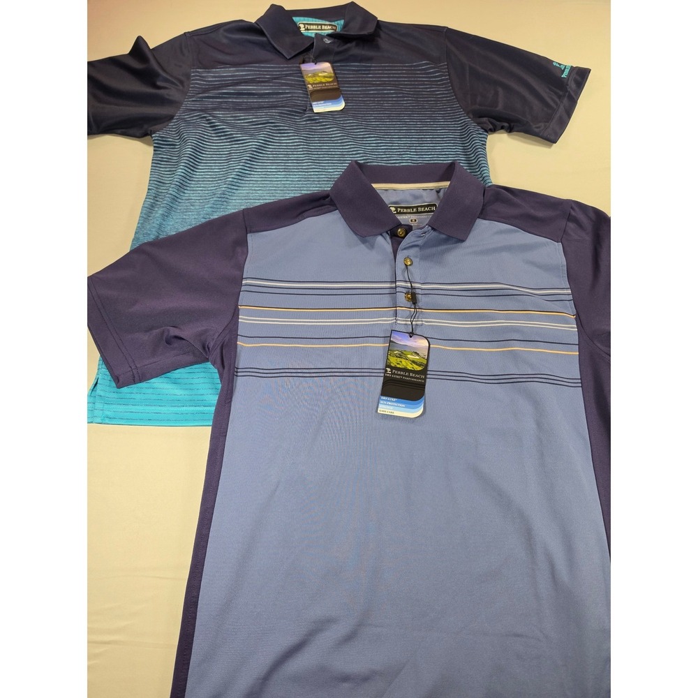 Pebble Beach Mens Dry-Luxe Performance Golf Polo Shirts Set of 2 Blue Small NEW